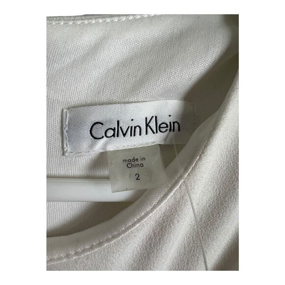 NWT Calvin Klein Ruffle Trim Midi Sheath Dress White Women's US 2 Formal Office - Picture 5 of 6
